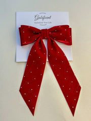 Velvet hair Bow- Burgundy with rhinestones Gabificent