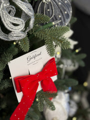 Velvet hair Bow- Red with rhinestones Gabificent