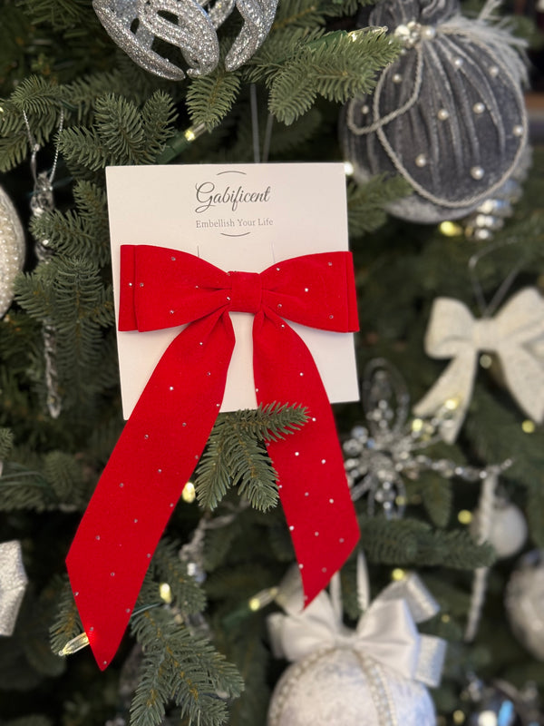 Velvet hair Bow- Red with rhinestones Gabificent