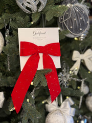 Velvet hair Bow- Red with rhinestones Gabificent