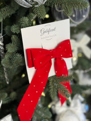 Velvet hair Bow- Red with rhinestones Gabificent