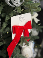 Velvet hair Bow- Red with rhinestones Gabificent