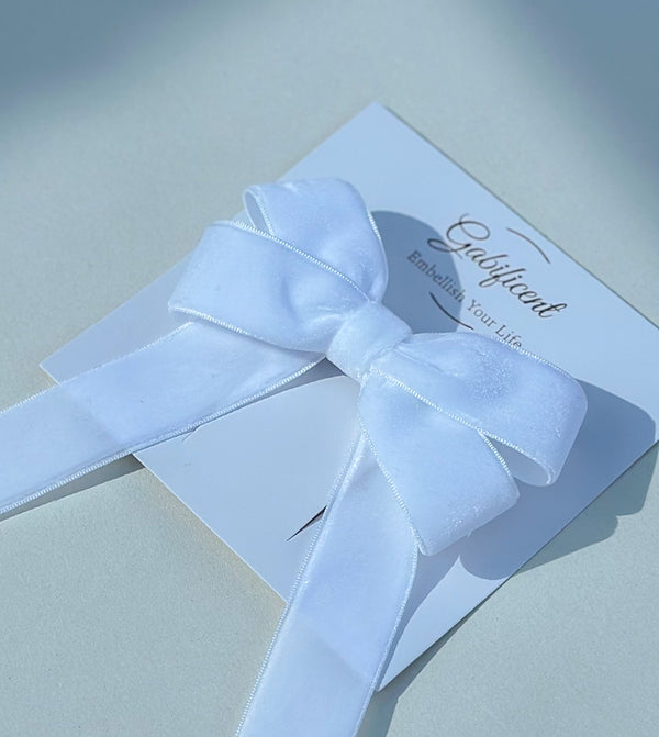 Velvet hair Bow- White Gabificent
