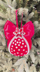 Elegant Red Christmas Ornament with Rhinestones and Bow