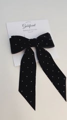 Velvet hair Bow- Black with rhinestones