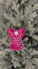 Elegant Burgundy Bell Ornament – Pearl and Rhinestone Embellished with Satin Bow