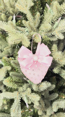 Luxury Pink Heart Ornament – Rhinestone and Pearl Embellished with Satin Bow