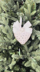 Luxury White Heart Ornament – Rhinestone and Pearl Embellished with Satin Bow
