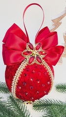 Elegant Red Christmas Ornament with Rhinestones and Bow