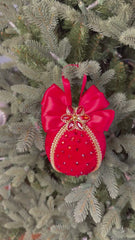 Elegant Red Christmas Ornament with Rhinestones and Bow