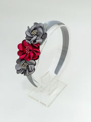 Headband with grey and red flowers Gabificent