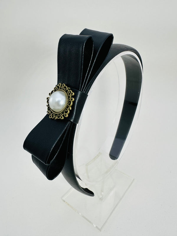 Leather headband with bow Gabificent